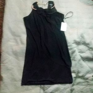 Black Kensie dress. Full dress under wrap around front. Chain neck Size 2
